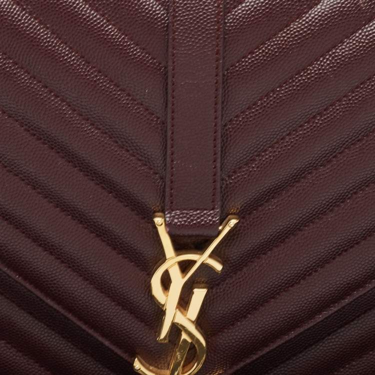 Pre Owned Saint Laurent Burgundy Matelassé  Leather Large Monogram Envelope Shoulder Bag