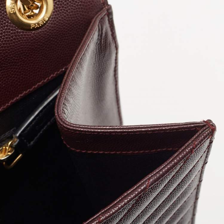 Pre Owned Saint Laurent Burgundy Matelassé  Leather Large Monogram Envelope Shoulder Bag
