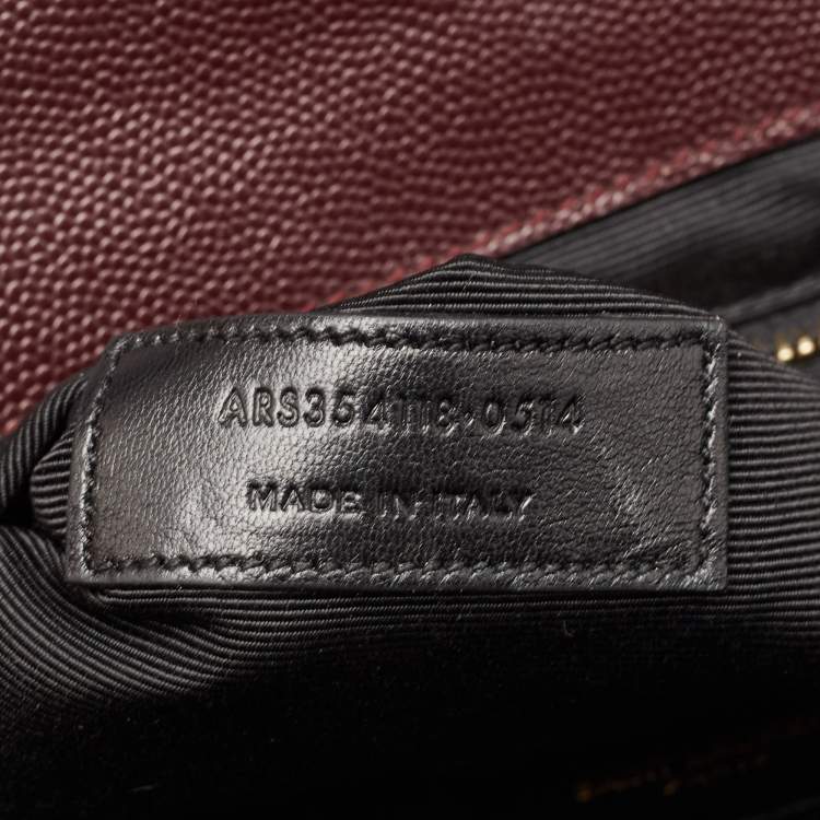 Pre Owned Saint Laurent Burgundy Matelassé  Leather Large Monogram Envelope Shoulder Bag