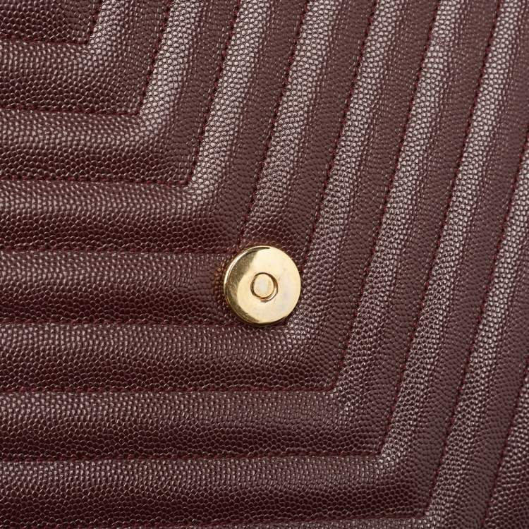 Pre Owned Saint Laurent Burgundy Matelassé  Leather Large Monogram Envelope Shoulder Bag