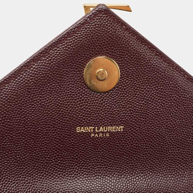 Pre Owned Saint Laurent Burgundy Matelassé  Leather Large Monogram Envelope Shoulder Bag
