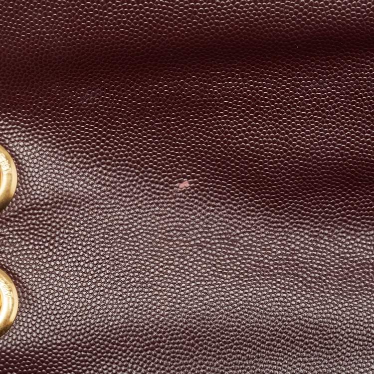 Pre Owned Saint Laurent Burgundy Matelassé  Leather Large Monogram Envelope Shoulder Bag