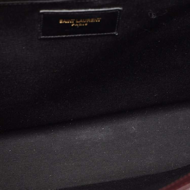 Pre Owned Saint Laurent Burgundy Matelassé  Leather Large Monogram Envelope Shoulder Bag