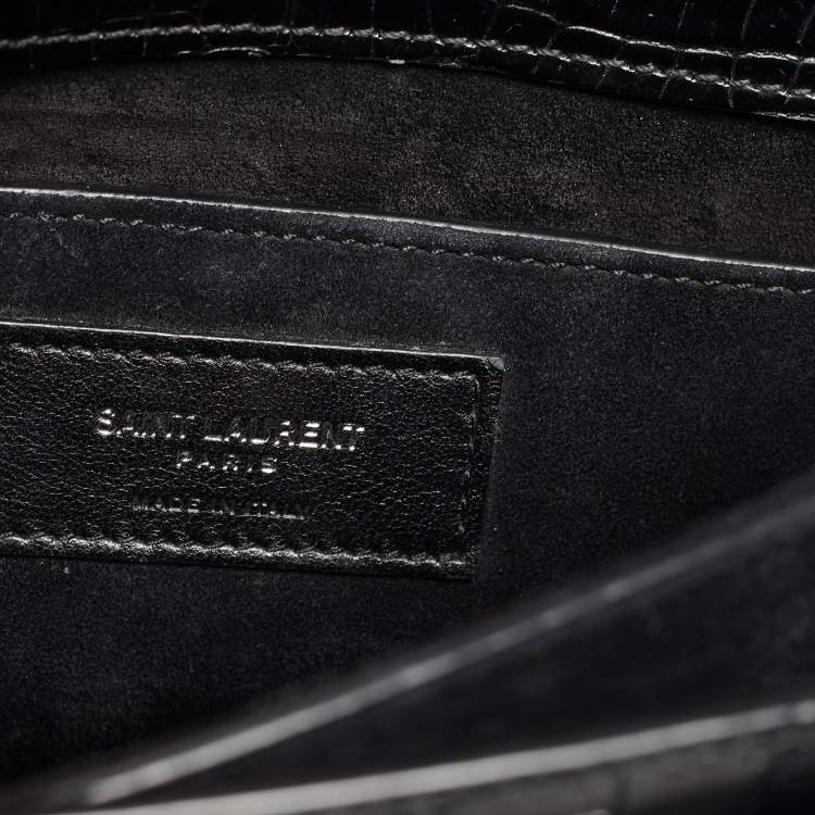 Pre Owned Saint Laurent Black Croc Embossed Leather Medium Sunset Bag