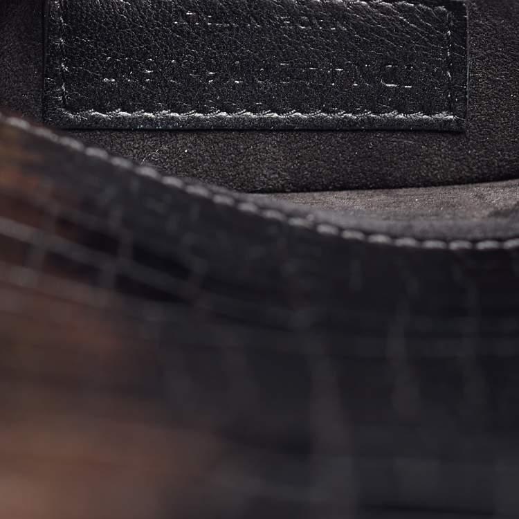 Pre Owned Saint Laurent Black Croc Embossed Leather Medium Sunset Bag
