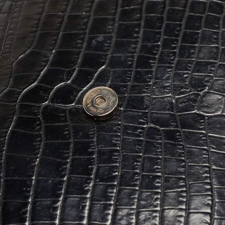 Pre Owned Saint Laurent Black Croc Embossed Leather Medium Sunset Bag