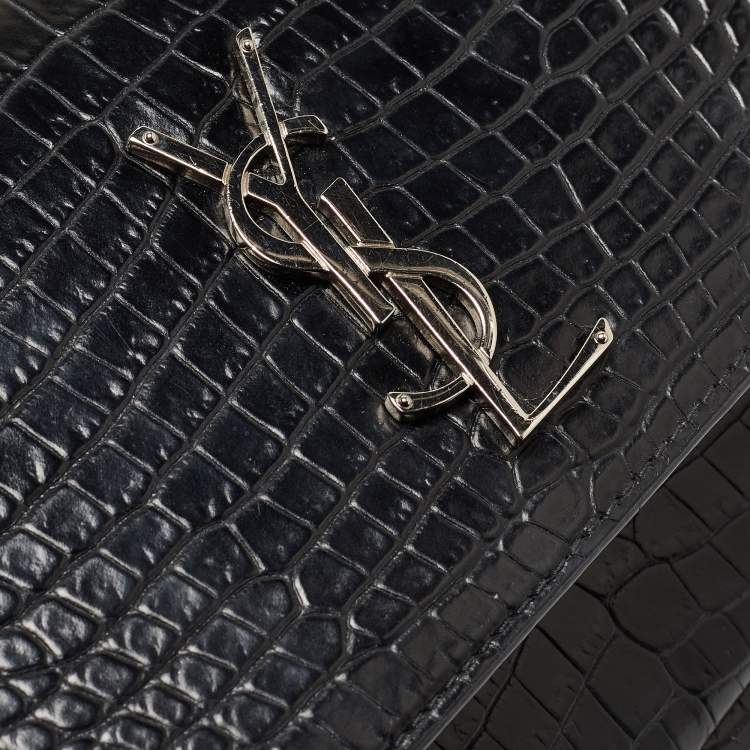 Pre Owned Saint Laurent Black Croc Embossed Leather Medium Sunset Bag