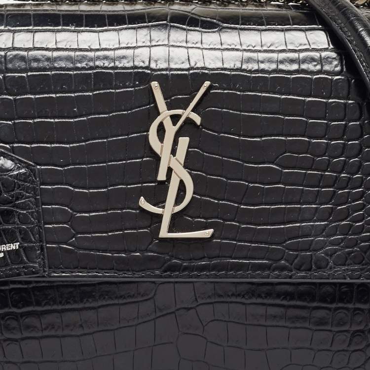 Pre Owned Saint Laurent Black Croc Embossed Leather Medium Sunset Bag