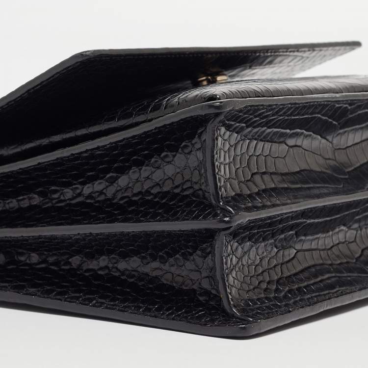 Pre Owned Saint Laurent Black Croc Embossed Leather Medium Sunset Bag