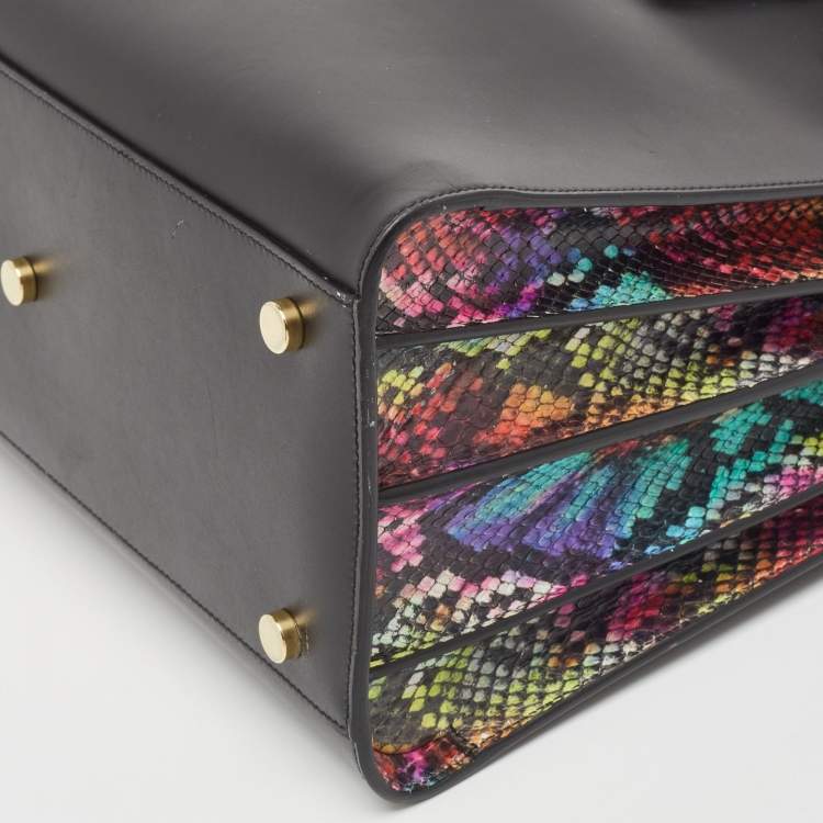 Pre Owned Saint Laurent Multicolor Python and Leather Small Classic Sac De Jour Tote