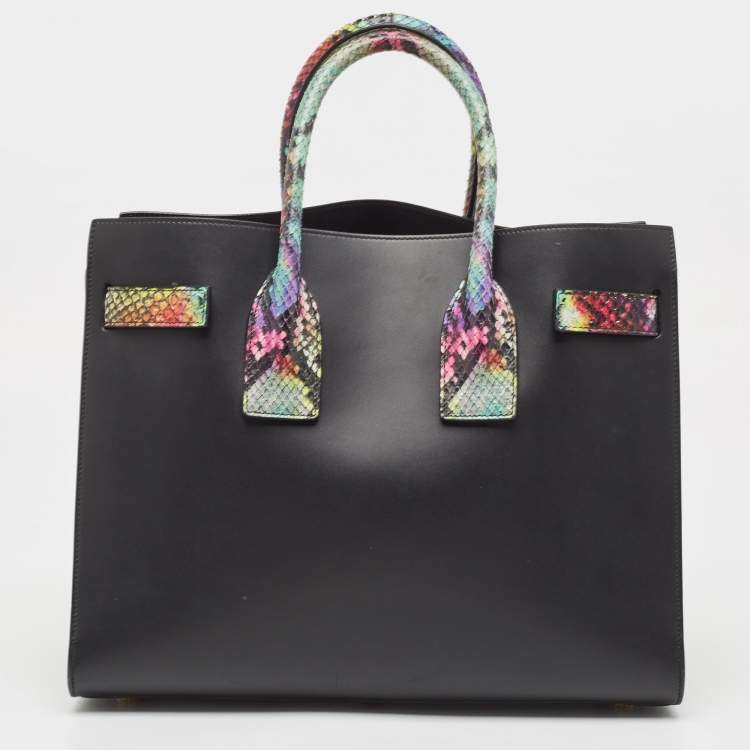 Pre Owned Saint Laurent Multicolor Python and Leather Small Classic Sac De Jour Tote