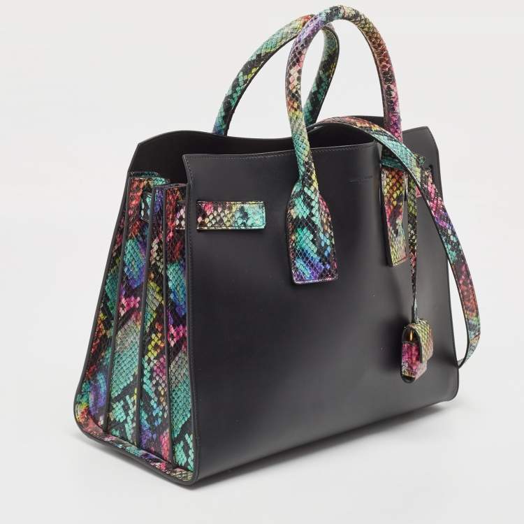 Pre Owned Saint Laurent Multicolor Python and Leather Small Classic Sac De Jour Tote