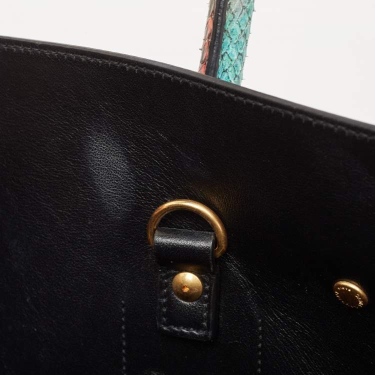 Pre Owned Saint Laurent Multicolor Python and Leather Small Classic Sac De Jour Tote
