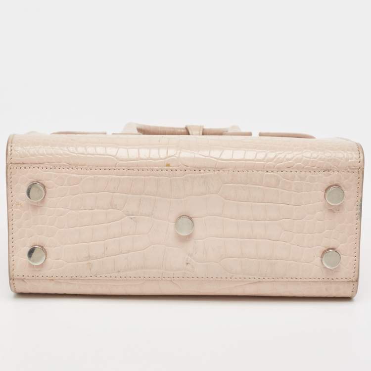 Pre Owned Saint Laurent Pink Croc Embossed Leather Nano Classic Sac De Jour Tote