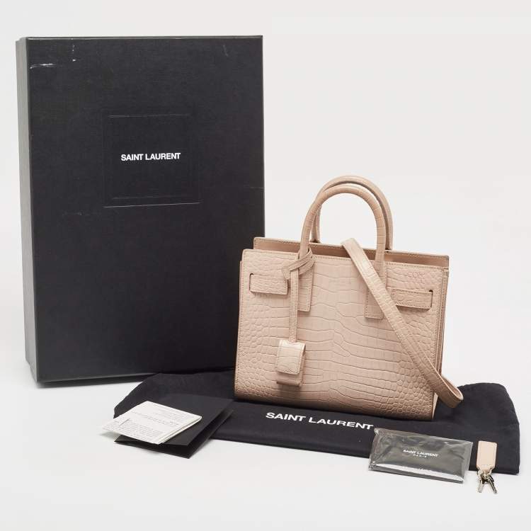 Pre Owned Saint Laurent Pink Croc Embossed Leather Nano Classic Sac De Jour Tote