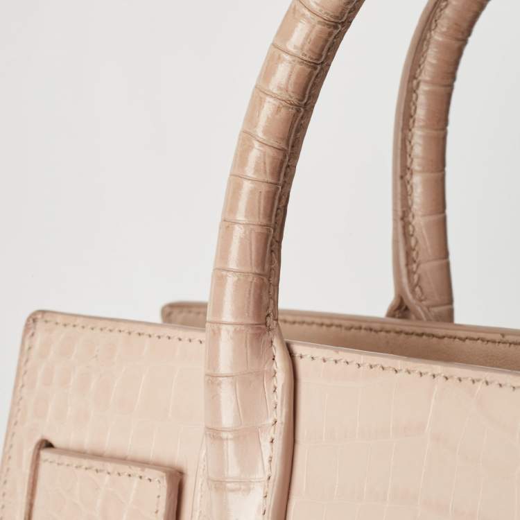 Pre Owned Saint Laurent Pink Croc Embossed Leather Nano Classic Sac De Jour Tote