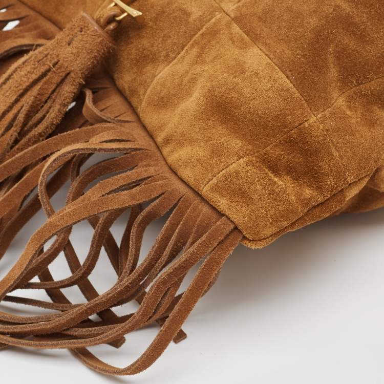 Pre Owned Saint Laurent Brown Suede and Leather Tassle Fringe Bucket Bag