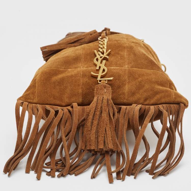 Pre Owned Saint Laurent Brown Suede and Leather Tassle Fringe Bucket Bag