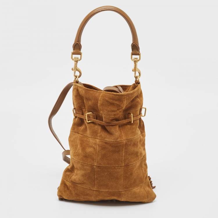 Pre Owned Saint Laurent Brown Suede and Leather Tassle Fringe Bucket Bag
