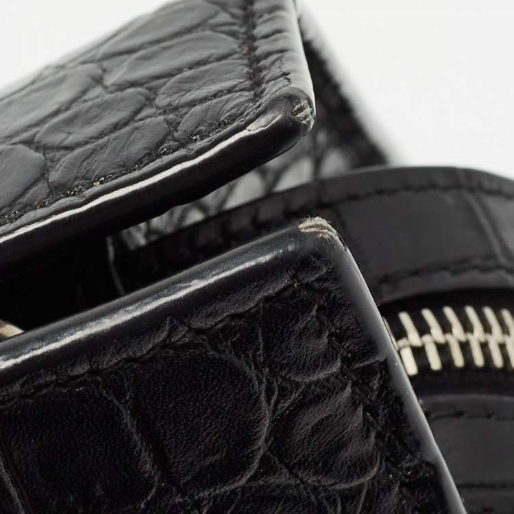 Pre Owned Saint Laurent Black Croc Embossed Leather East Side Tote