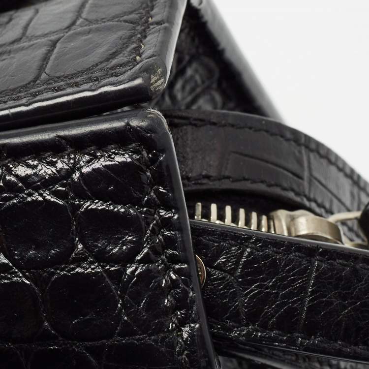 Pre Owned Saint Laurent Black Croc Embossed Leather East Side Tote