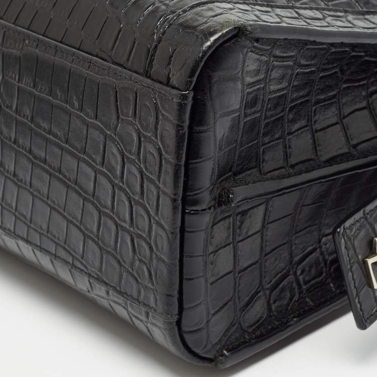 Pre Owned Saint Laurent Black Croc Embossed Leather East Side Tote