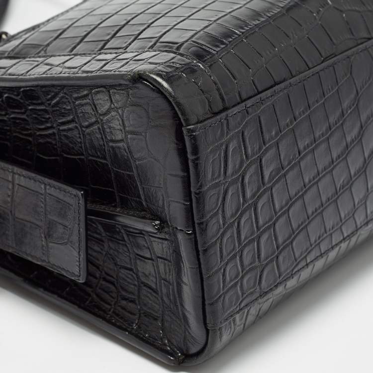 Pre Owned Saint Laurent Black Croc Embossed Leather East Side Tote