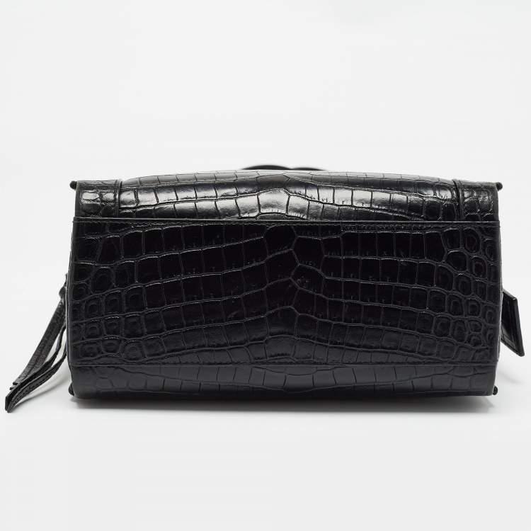 Pre Owned Saint Laurent Black Croc Embossed Leather East Side Tote