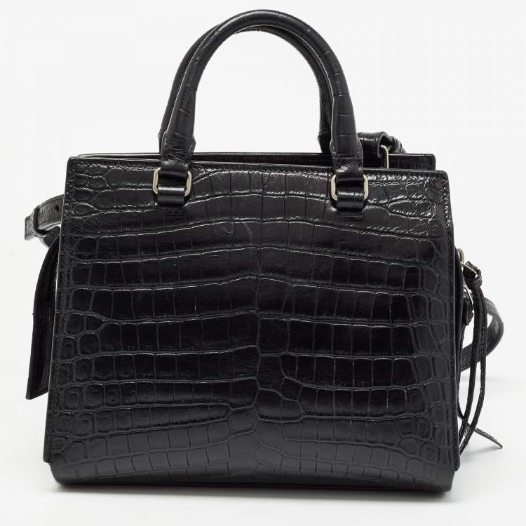 Pre Owned Saint Laurent Black Croc Embossed Leather East Side Tote
