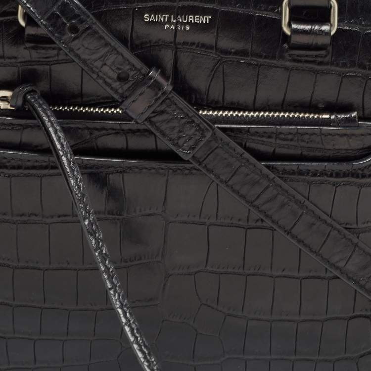 Pre Owned Saint Laurent Black Croc Embossed Leather East Side Tote