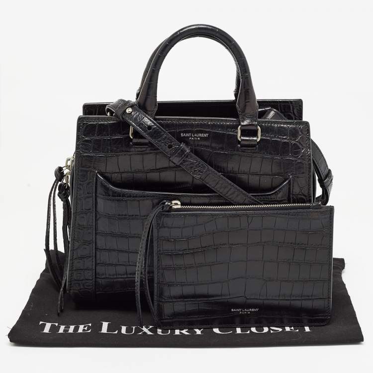 Pre Owned Saint Laurent Black Croc Embossed Leather East Side Tote