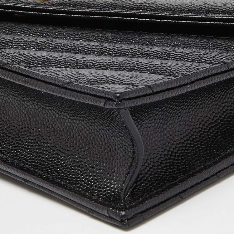 Pre Owned Saint Laurent Black Matelasse Leather Monogram Envelope Wallet on Chain