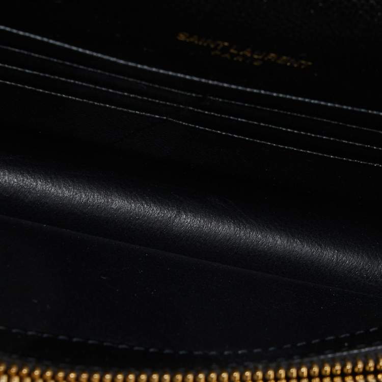Pre Owned Saint Laurent Black Matelasse Leather Monogram Envelope Wallet on Chain