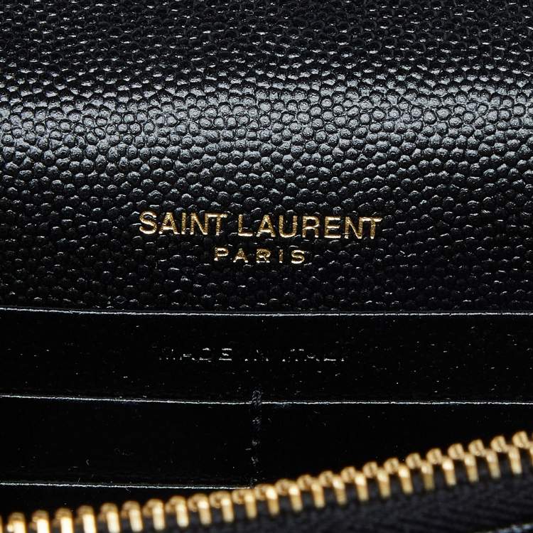 Pre Owned Saint Laurent Black Matelasse Leather Monogram Envelope Wallet on Chain