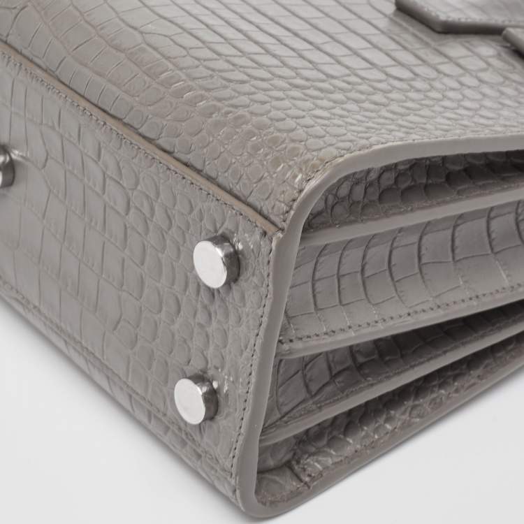 Pre Owned Saint Laurent Grey Croc Embossed Leather Nano Classic Sac De Jour Tote