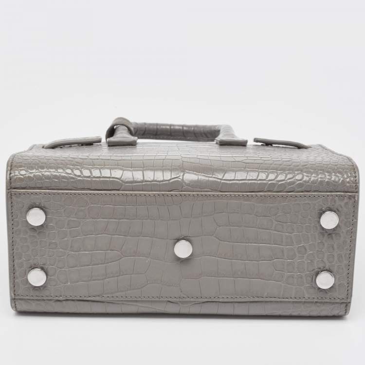 Pre Owned Saint Laurent Grey Croc Embossed Leather Nano Classic Sac De Jour Tote