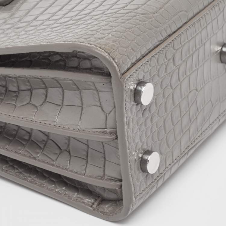Pre Owned Saint Laurent Grey Croc Embossed Leather Nano Classic Sac De Jour Tote