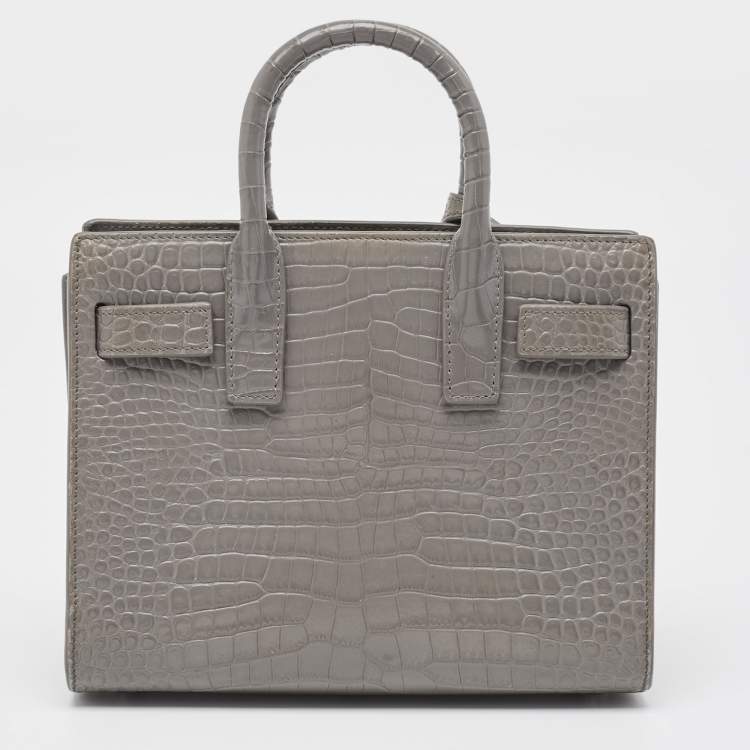 Pre Owned Saint Laurent Grey Croc Embossed Leather Nano Classic Sac De Jour Tote