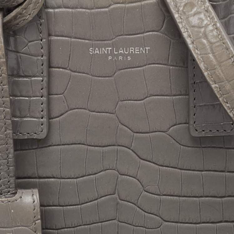 Pre Owned Saint Laurent Grey Croc Embossed Leather Nano Classic Sac De Jour Tote