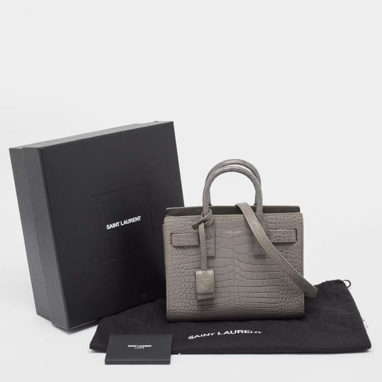 Pre Owned Saint Laurent Grey Croc Embossed Leather Nano Classic Sac De Jour Tote