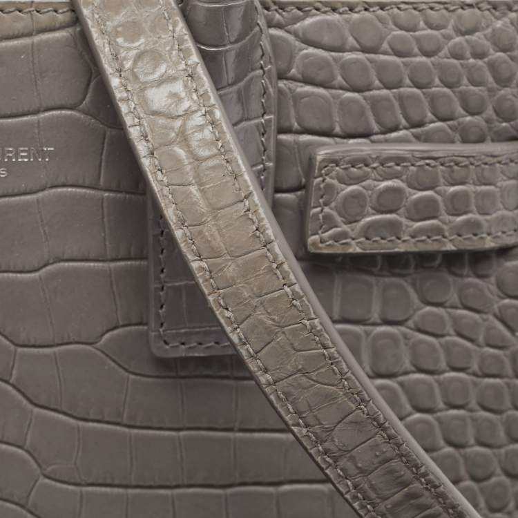 Pre Owned Saint Laurent Grey Croc Embossed Leather Nano Classic Sac De Jour Tote