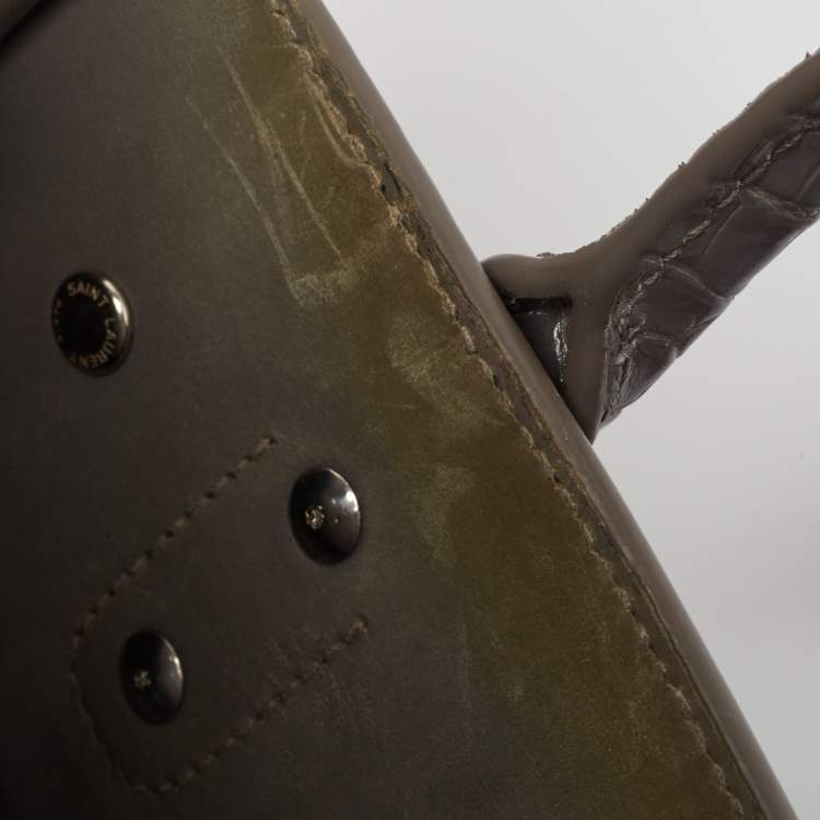 Pre Owned Saint Laurent Grey Croc Embossed Leather Nano Classic Sac De Jour Tote