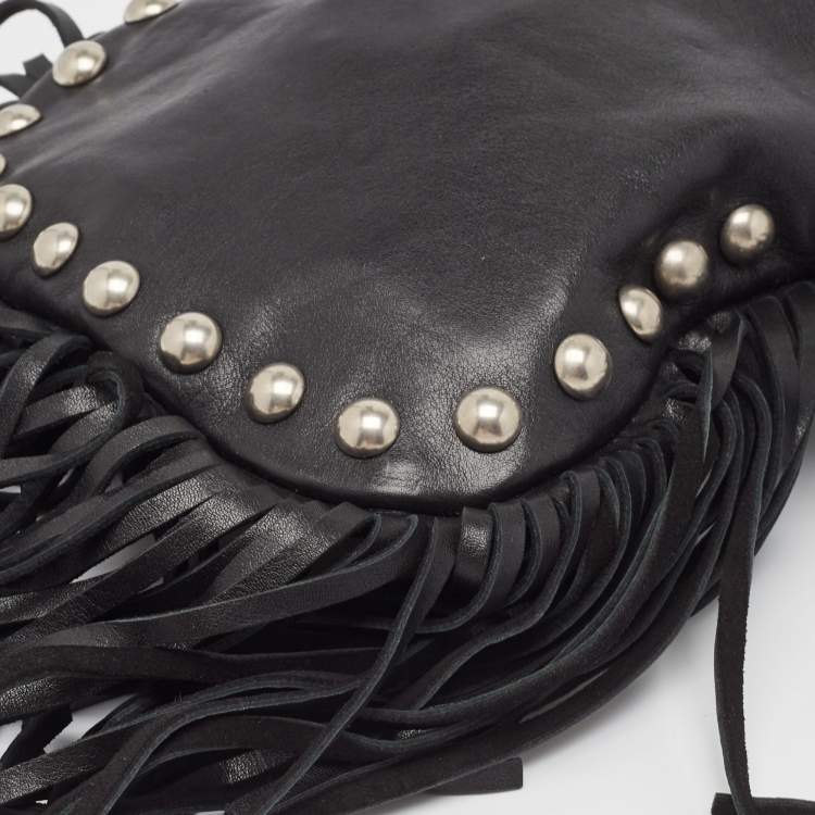 مملوكة مسبقًا Saint Laurent Black Leather Anita Fringed Shoulder Bag