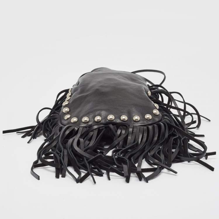مملوكة مسبقًا Saint Laurent Black Leather Anita Fringed Shoulder Bag