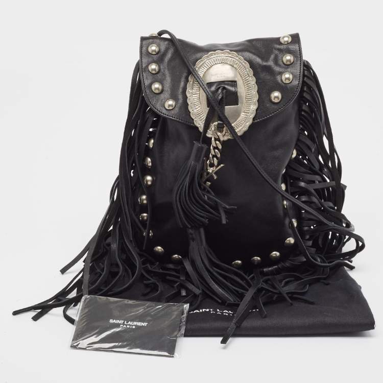 مملوكة مسبقًا Saint Laurent Black Leather Anita Fringed Shoulder Bag