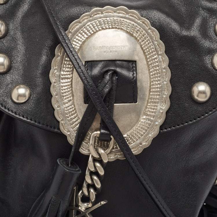مملوكة مسبقًا Saint Laurent Black Leather Anita Fringed Shoulder Bag