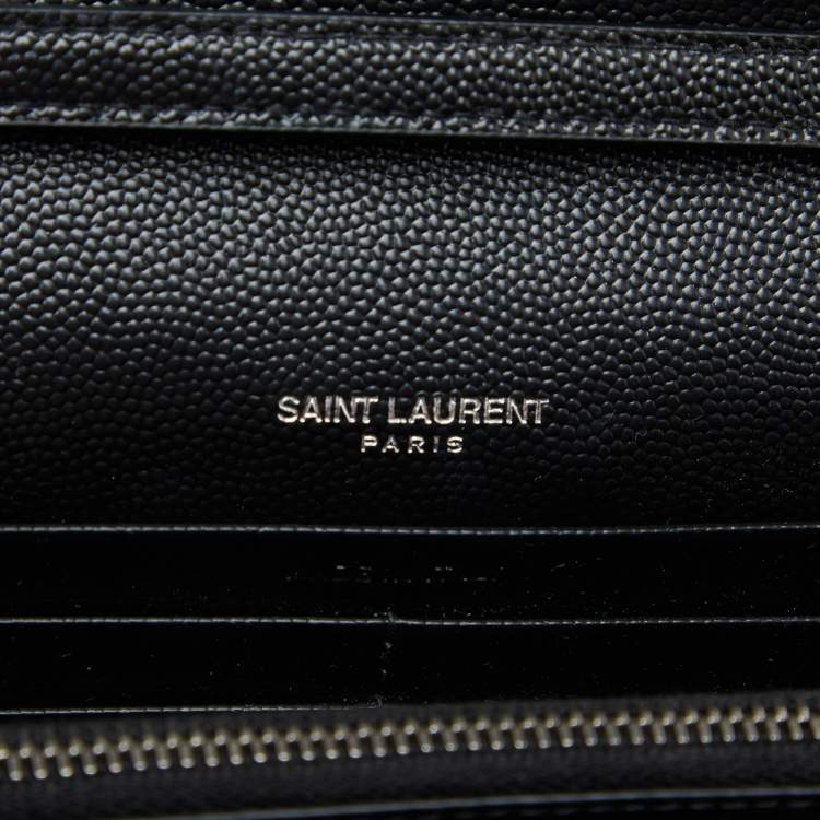 Pre Owned Saint Laurent Black Mix Matelassé Leather Monogram Envelope Wallet on Chain