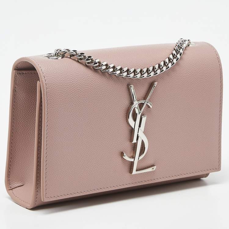 Pre Owned Saint Laurent Pink Leather Small Monogram Kate Wallet on Chain