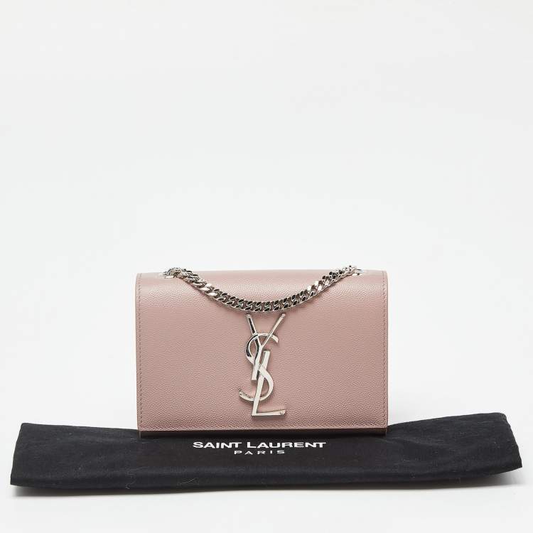 Pre Owned Saint Laurent Pink Leather Small Monogram Kate Wallet on Chain