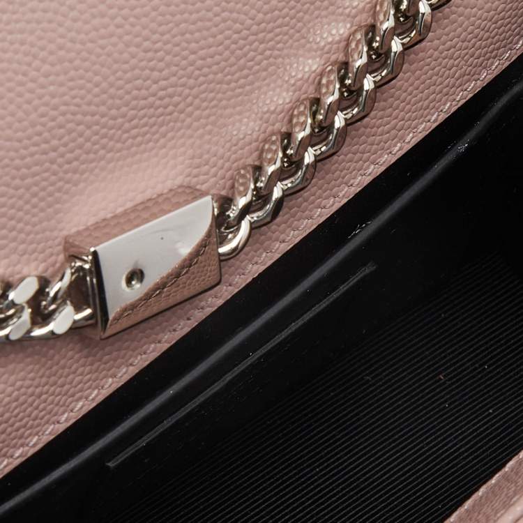 Pre Owned Saint Laurent Pink Leather Small Monogram Kate Wallet on Chain
